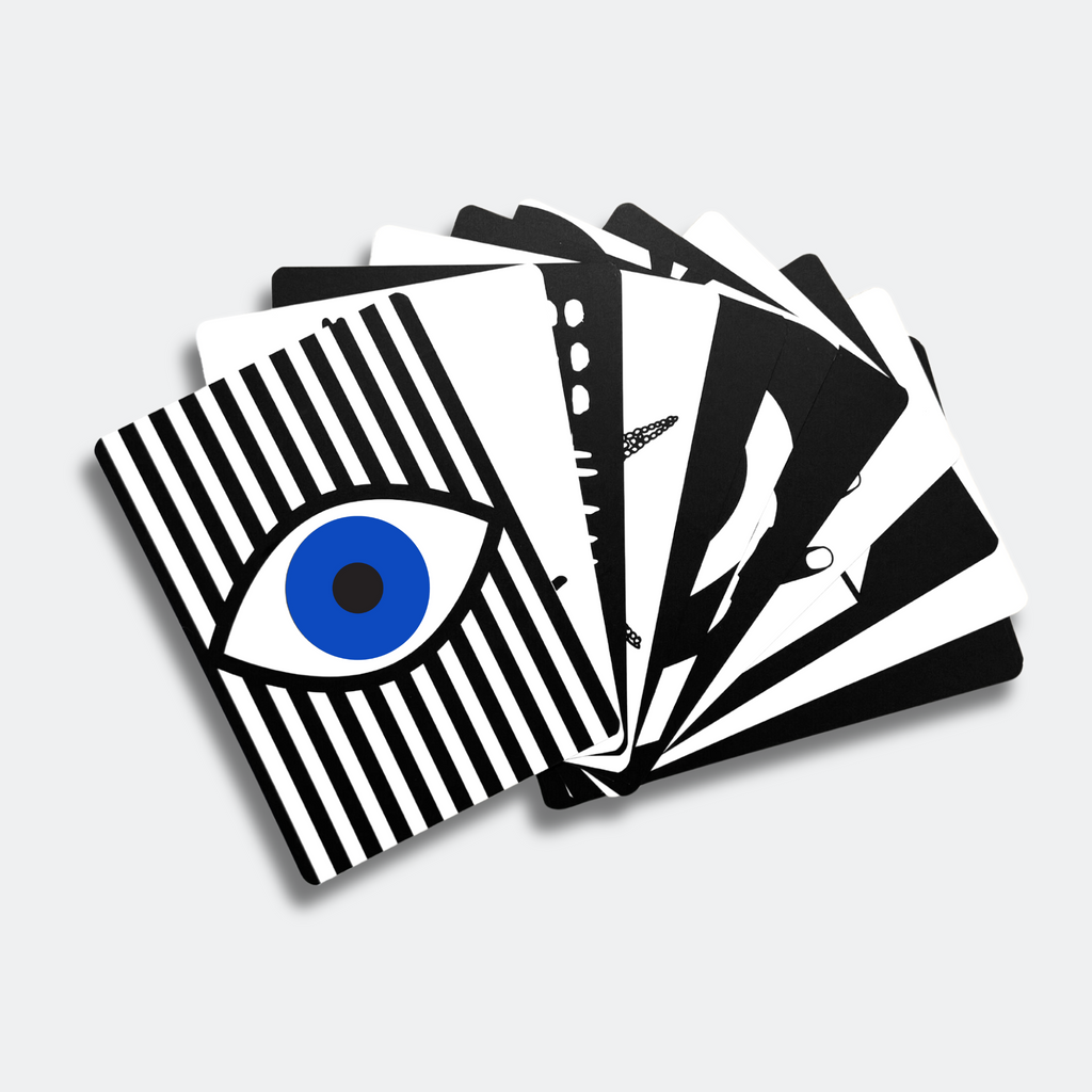 pack of baby sensory flashcards showing bold black and white design for babies vision