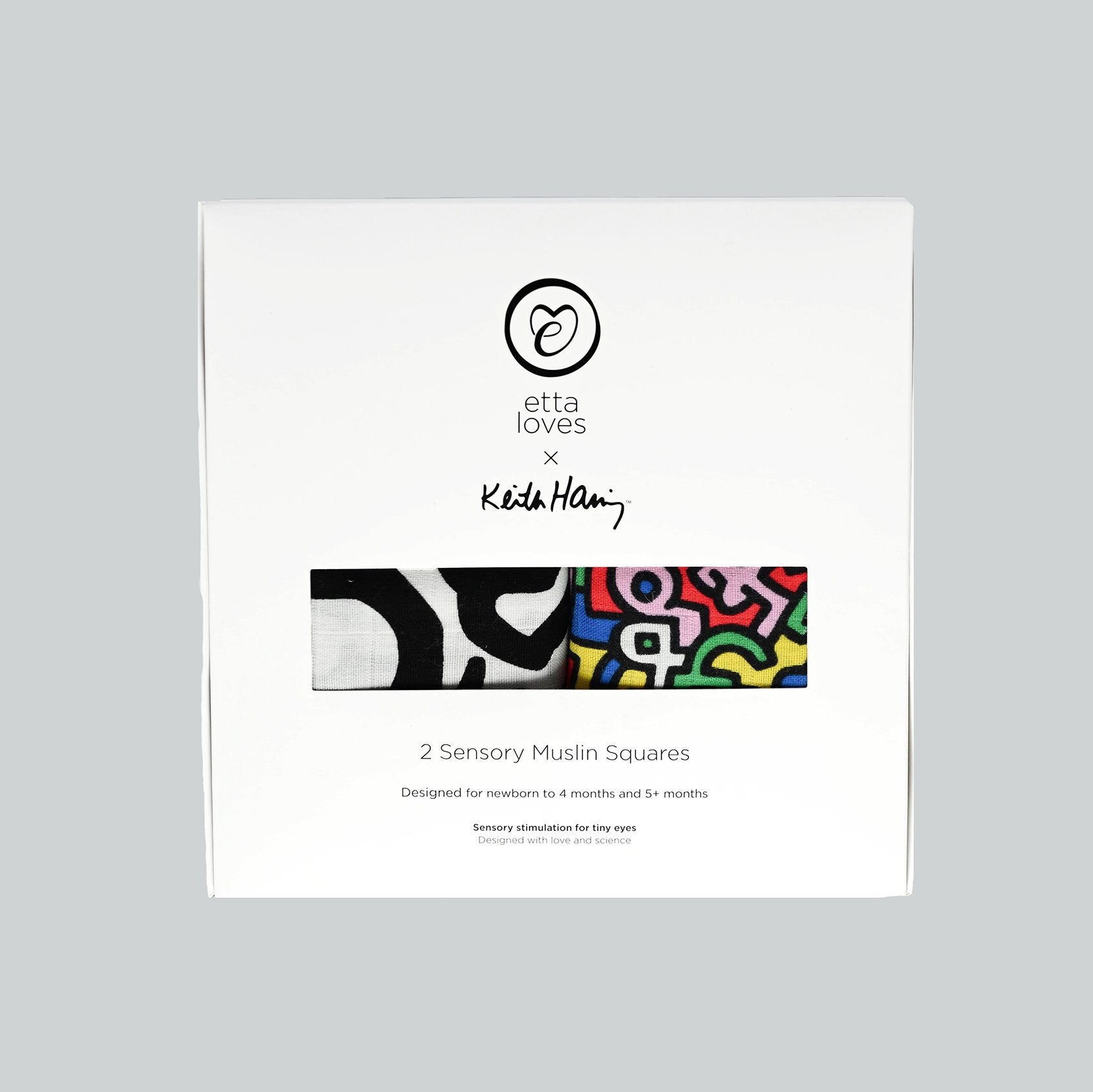 ETTA LOVES x KEITH HARING 2 - PACK MUSLIN SQUARES - for 0 to 4 months & 5+ month old babies - Etta Loves