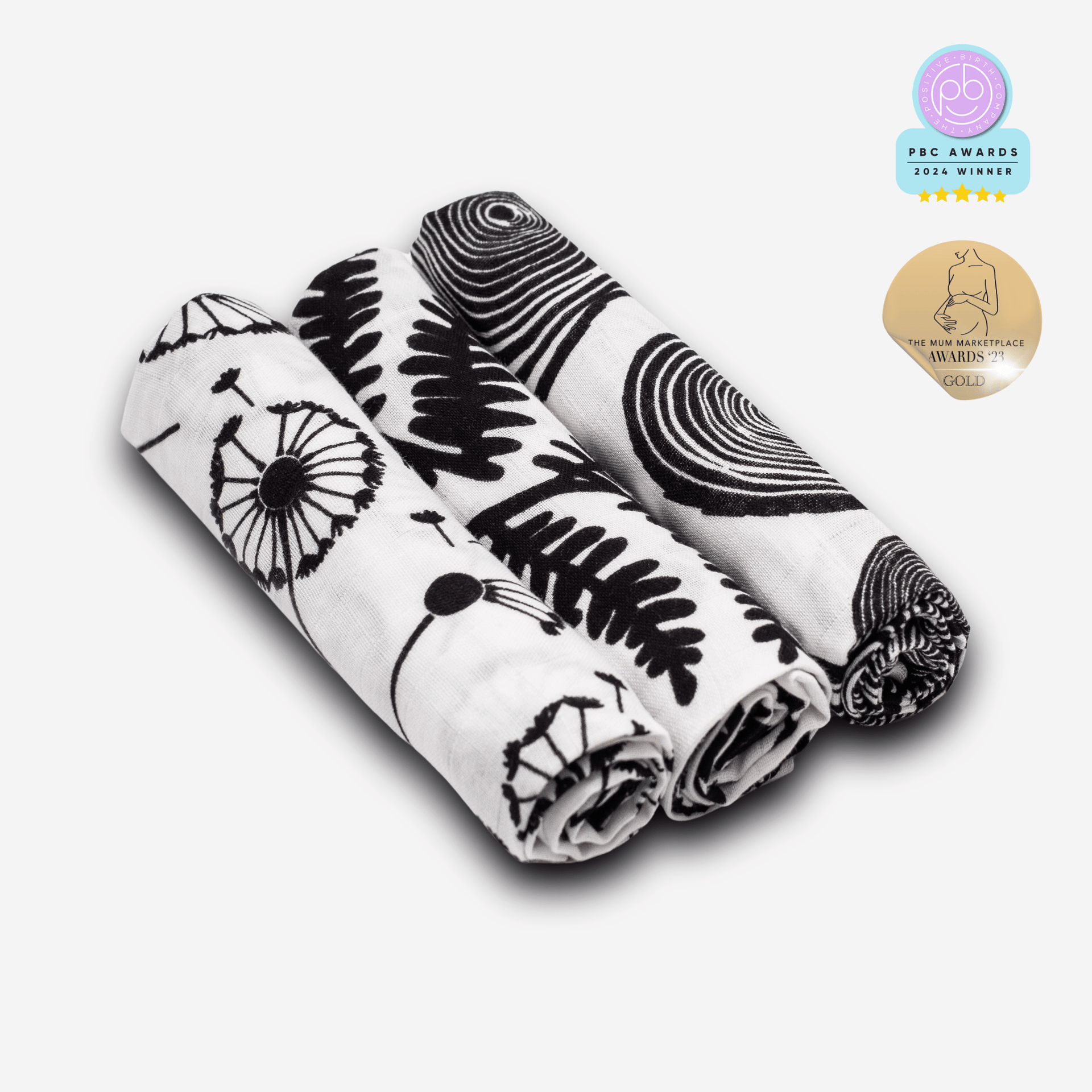 PLANT PRINT 3 PACK MUSLINS birth to 4 months