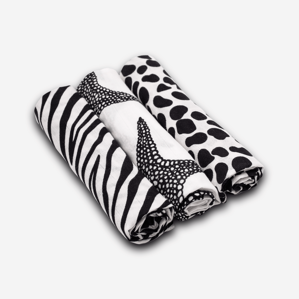 ANIMAL PRINT MUSLIN 3 - PACK - for newborn to 4 month old babies - Etta Loves