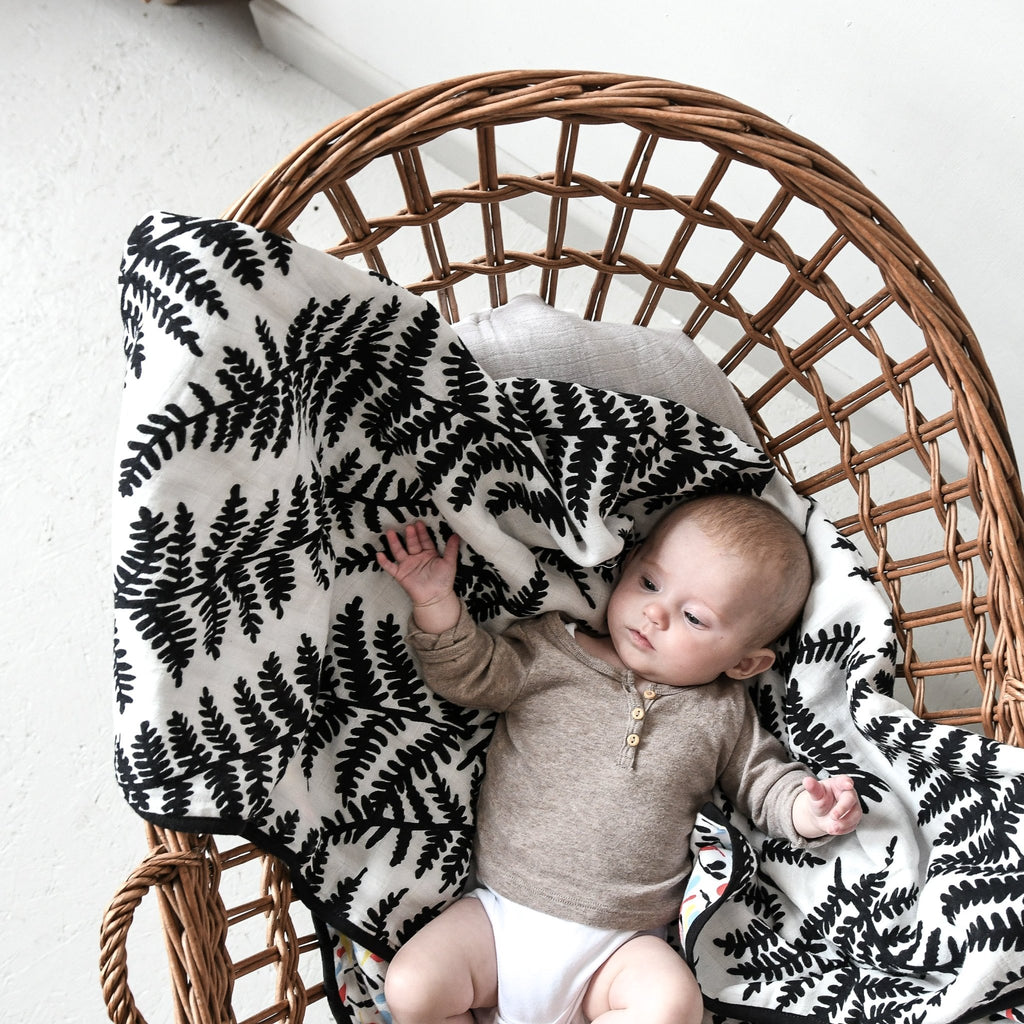 PLANT PRINT MUSLIN BLANKET - reversible newborn to 4 months / 5+ months - Etta Loves