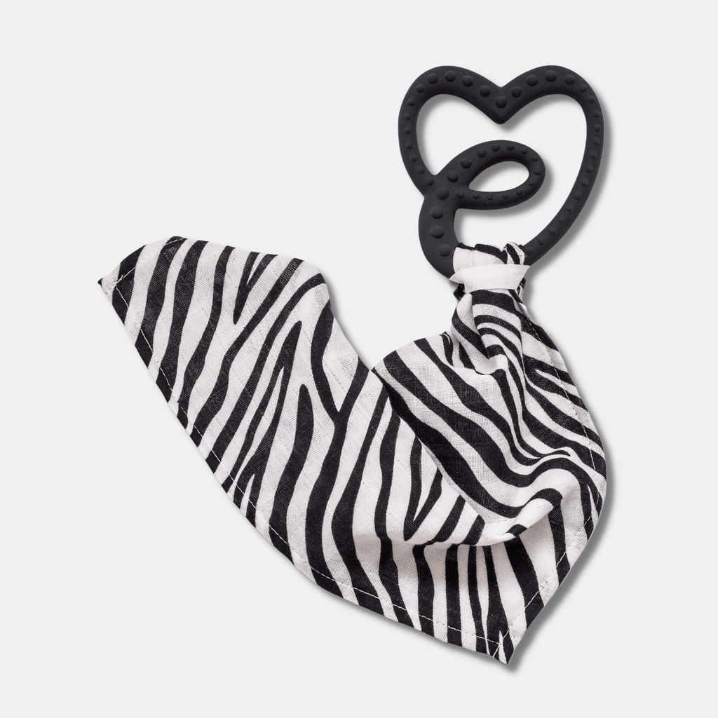 SENSORY TEETHER WITH MINI MUSLIN - BLACK/ZEBRA - Etta Loves