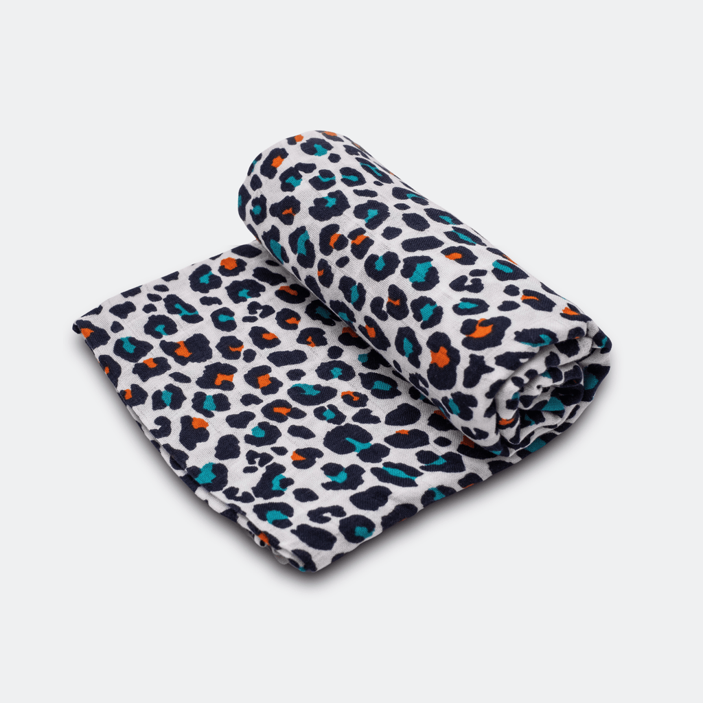 XL ORANGE LEOPARD MUSLIN - for 5+ month old babies - Etta Loves